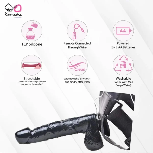 Black Hollow Strap On Penis Dildo Vibrator For Men 6