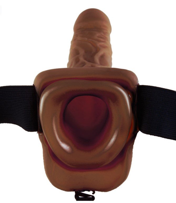 Chocolate Brown Hollow Strapon With Vibration and Balls 3