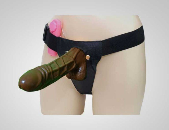 Chocolate Brown Hollow Strapon With Vibration and Balls